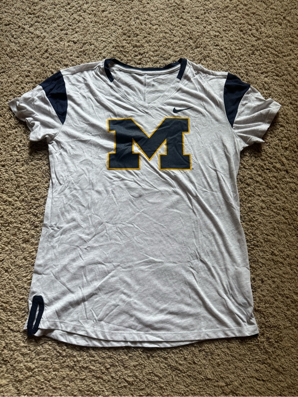 University of Michigan Nike Heather Gray T-Shirt with Navy Trim and Swoosh